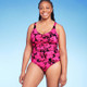 New - Women's UPF 50 Cinch-Front One Piece Swimsuit - Aqua Green Multi L