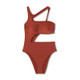 New - Women's Asymmetrical Metallic Cut Out High Leg Cheeky One Piece Swimsuit- Fe Noel Bronze XXS