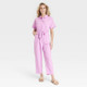 New - Women's Short Sleeve Button-Front Boilersuit - Universal Thread Pink 2