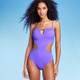 New - Women's Bead Detail Tunneled Front Cut Out One Piece Swimsuit - Shade & Shore Violet S
