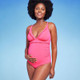New - Ruffle Neck One Piece Maternity Swimsuit - Isabel Maternity by Ingrid & Isabel Pink S