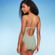 New - Women's Ribbed Plunge Twist-Front One Piece Swimsuit - Shade & Shore Green L