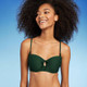 New - Women's Light Lift Tie-Front Keyhole Pique Textured Bikini Top - Shade & Shore Dark Green 36C