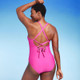 New - Women's Crochet Shell Stitch Medium Coverage One Piece Swimsuit - Kona Sol Pink S