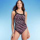 New - Women's UPF 50 Asymmetrical Shoulder One Piece Swimsuit - Aqua Green Burgundy Multi L