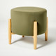 New - Elroy Round Velvet Ottoman with Wooden Legs Olive Green - Threshold designed with Studio McGee