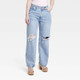New - Women's Mid-Rise 90's Baggy Jeans - Universal Thread Medium Wash Destroy 0 Short