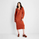 New - Women's Long Sleeve Chunky Sweater Midi Dress - Future Collective with Reese Blutstein Rust XXS