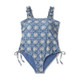 New - Women's Coral Tile Print Flutter Sleeve Medium Coverage One Piece Swimsuit - Agua Bendita Dark Turquoise XXL