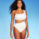 New - Women's Ribbed One Shoulder Cut Out One Piece Swimsuit - Shade & Shore Off-White M