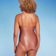 New - Women's Bralette Front Cut Out Tie-Front One Piece Swimsuit - Shade & Shore Brown Shine L