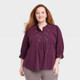 New - Women's Plus Size Bishop 3/4 Sleeve Embroidered Blouse - Knox Rose Plum Purple 2X