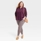 New - Women's Plus Size Bishop 3/4 Sleeve Embroidered Blouse - Knox Rose Plum Purple 2X