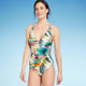 New - Women's Plunge Ring Detail One Piece Swimsuit - Shade & Shore Multi Tropical Print L