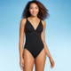 New - Women's Ribbed Triangle One Piece Swimsuit - Shade & Shore Black XS