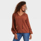 New - Women's Balloon Long Sleeve Blouse - Knox Rose Brown S