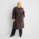 New - Women's Front-Tie Notched Lapel Double Breasted Long Coat - Future Collective with Reese Blutstein Dark Gray 1X