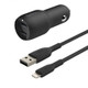 New - Belkin 1' 2-Port Car Charger Bundle with A to LTG Braided Cable - Black