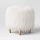 New - Holley Mongolian Fur/Wood Ottoman Cream - Threshold