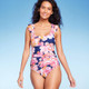 New - Women's Full Coverage Floral Print Ruffle Sleeve One Piece Swimsuit - Kona Sol Multi M