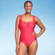 New - Women's Full Coverage Tummy Control Cap Sleeve U-Wire One Piece Swimsuit - Kona Sol Red M