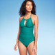 New - Women's Full Coverage Tummy Control High Neck Halter One Piece Swimsuit - Kona Sol Teal Green M