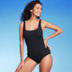 New - Women's Full Coverage Pucker Textured Square Neck One Piece Swimsuit - Kona Sol Black XL