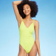 New - Women's Tunneled Plunge One Piece Swimsuit - Shade & Shore Yellow L