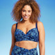 New - Lands' End Women's UPF 50 Floral Print Underwire Twist-Front Bikini Top - Blue 14