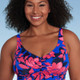 New - Women's UPF 50 Cinch-Front One Piece Swimsuit - Aqua Green Multi Floral Print L