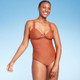 New - Women's Twist-Front Shirred Full Coverage One Piece Swimsuit - Kona Sol Brown L