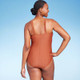 New - Women's Twist-Front Shirred Full Coverage One Piece Swimsuit - Kona Sol Brown L