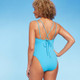 New - Women's Tunneled Plunge One Piece Swimsuit - Shade & Shore Turquoise Blue S