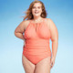 New - Women's Full Coverage Tummy Control High Neck Halter One Piece Swimsuit - Kona Sol Coral Pink 14