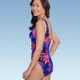 New - Women's UPF 50 Cinch-Front One Piece Swimsuit - Aqua Green Multi Floral Print S