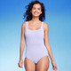 New - Women's Full Coverage Pucker Textured Square Neck One Piece Swimsuit - Kona Sol Lilac L
