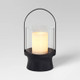 New - 11" Modern Metal and Glass Small Battery LED Pillar Candle Outdoor Lantern Black - Threshold