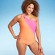 New - Lands' End Women's UPF 50 Full Coverage Tummy Control One Shoulder One Piece Swimsuit - Pink/Orange M