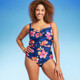 New - Lands' End Women's UPF 50 Full Coverage Tummy Control Floral Print One Piece Swimsuit - Multi L
