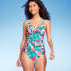 Women's Full Coverage Tummy Control Tropical Print Front Wrap One Piece Swimsuit - Kona Sol Multi M