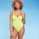 New - Women's Tunneled Plunge One Piece Swimsuit - Shade & Shore Yellow M