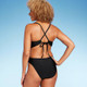 Women's Plunge Bead Detail Extra High Leg One Piece Swimsuit - Shade & Shore Black XS