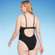 New - Women's Twist Detail Underwire Extra Cheeky High Leg One Piece Swimsuit - Shade & Shore Black 38D