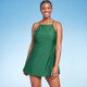 New - Women's High Neck Swim Dress - Kona Sol Dark Green L