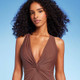 New - Women's Twist-Front Plunge One Piece Swimsuit - Shade & Shore Brown S