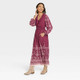 New - Women's Long Sleeve Smocked Maxi Dress - Knox Rose Purple Floral L