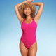 Women's Square Neck Pucker High Leg One Piece Swimsuit - Shade & Shore Hot Pink L