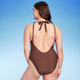 New - Women's Twist-Front Plunge One Piece Swimsuit - Shade & Shore Brown XL
