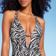 New - Women's Double Strap Plunge One Piece Swimsuit - Shade & Shore Black Animal Print XL
