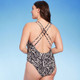 New - Women's Double Strap Plunge One Piece Swimsuit - Shade & Shore Black Animal Print XL